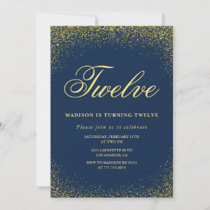 Invitation élégante pour 12 ans d'anniversaire Or