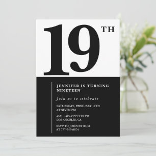 Invitation élégante pour 19 ans Fille chic noire