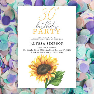 Invitation élégante pour 30 ans avec tournesol