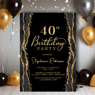 Invitation élégante pour 40 ans avec Agate Or Noir