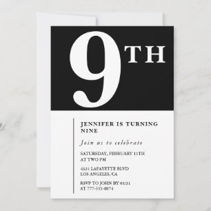 Invitation élégante pour 9ème anniversaire Fille c