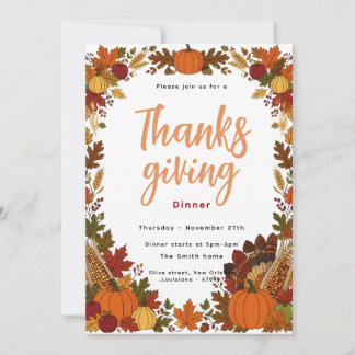 Invitation élégante pour le dîner de Thanksgiving