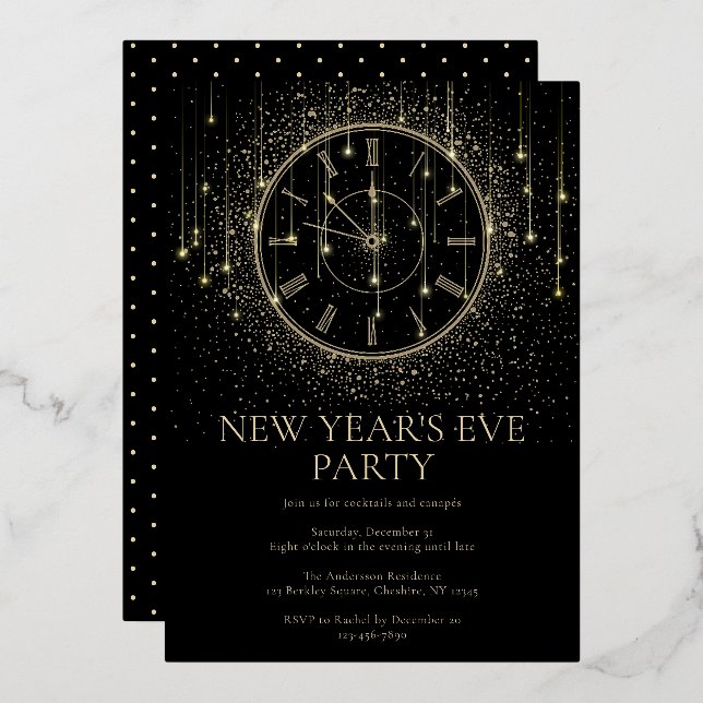 Invitation élégante pour le réveillon du Nouvel An (Recto/Verso)