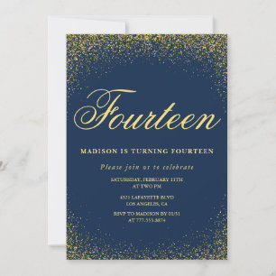Invitation élégante pour les 14 ans Gold Navy Glam
