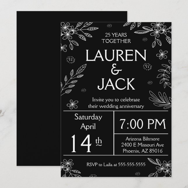 Invitation élégante pour les 25 ans de mariage (Devant / Derrière)