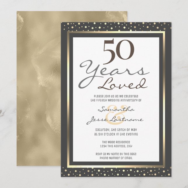 Invitation élégante pour les 50 ans de mariage ave (Devant / Derrière)