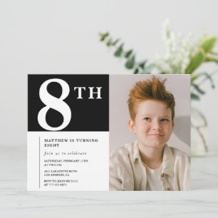 Invitation élégante pour les 8 ans avec photo de g