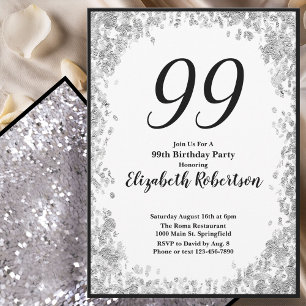 Invitation élégante pour les 99 ans Argent et Noir