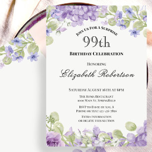 Invitation élégante pour les 99 ans surprise Viole
