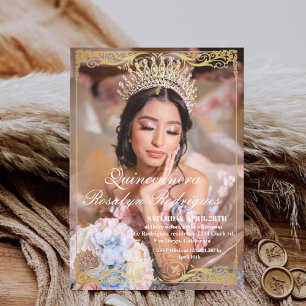 Invitation élégante pour Quinceañera en or et blan