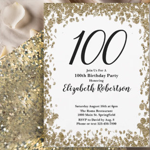 Invitation élégante pour ses 100 ans en or pour el