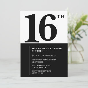 Invitation élégante pour un 16ème anniversaire Bla