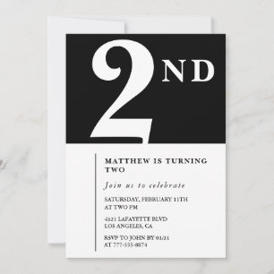 Invitation élégante pour un 2ème anniversaire Noir