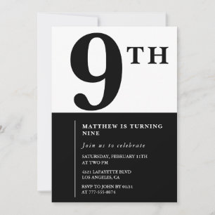 Invitation élégante pour un 9ème anniversaire Blac