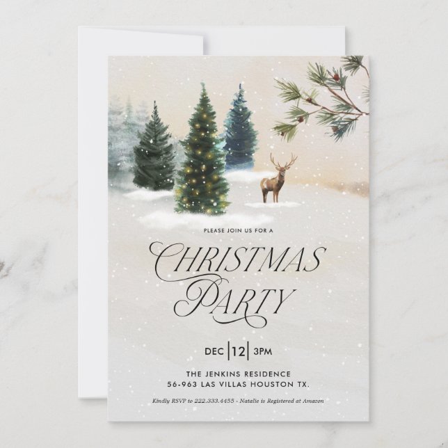 Invitation élégante pour une fête de Noël sous le  (Devant)