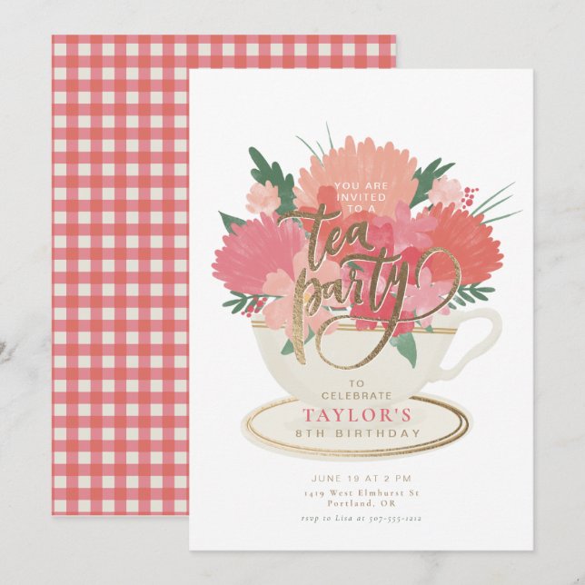 Invitation élégante pour une fête de thé à la tass (Devant / Derrière)
