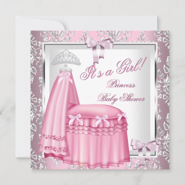 Invitation Élégante Princesse Baby shower fille rose lit 4F (Devant)