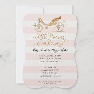 Invitation Élégante Princesse Carriage Gold Baby Girl Douche