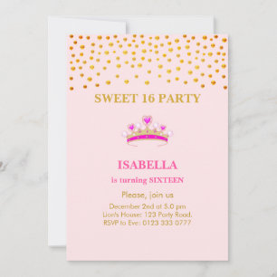 Invitation Élégante princesse Crown Sweet 16 sur rose