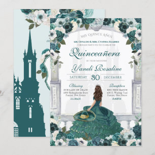 Invitation Élégante princesse Emerald Green Charro Quinceaner