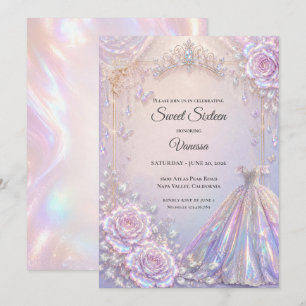 Invitation Élégante Princesse Iridescente Sweet 16