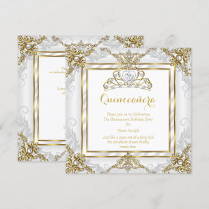 Invitation Elégante Princesse Quinceanera Gold White Pearl