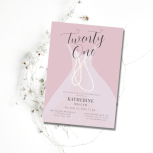 Invitation Elégante princesse robe perles rose 21e anniversai