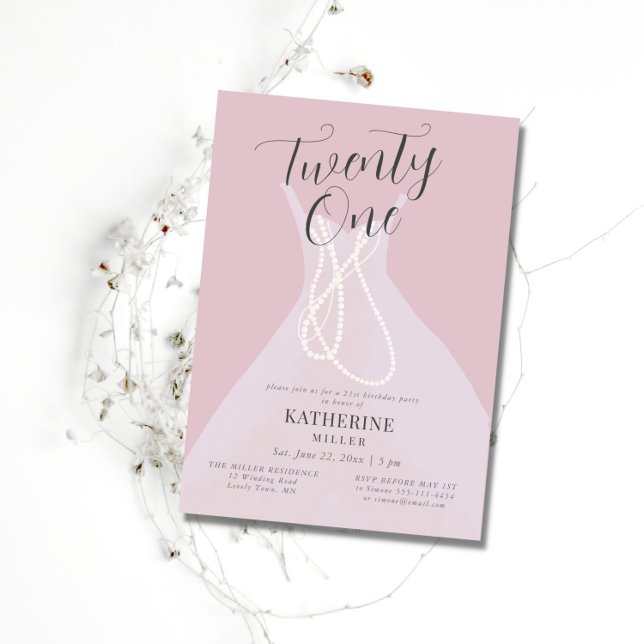 Invitation Elégante princesse robe perles rose 21e anniversai (Créateur téléchargé)
