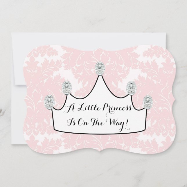 Invitation Élégante Princesse rose Damas bébé fille douche (Devant)