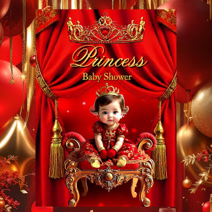 Invitation Élégante Princesse Rouge Or Douce Baby Shower
