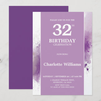 Invitation Elégante Purple 32e anniversaire Fête