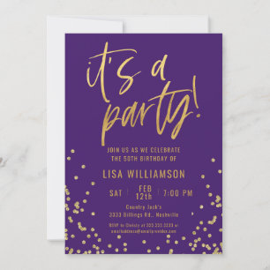 Invitation Élégante Purple et Gold 50e fête d'anniversaire