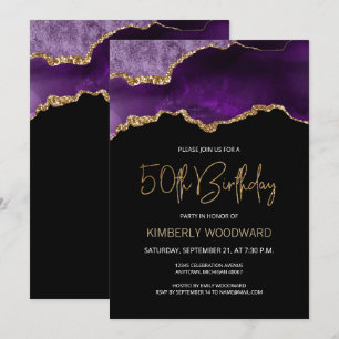 Invitation Elégante Purple Gold Agate 50e fête d'anniversaire