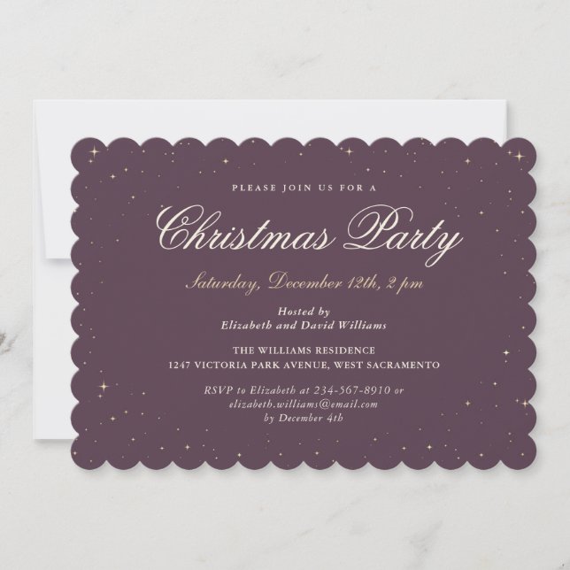 Invitation Élégante Purple Gold Starry Fête de Noël (Devant)