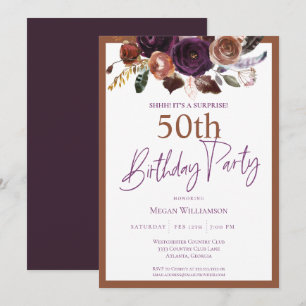 Invitation Elégante Purple Gold Surprise 50e fête d'anniversa
