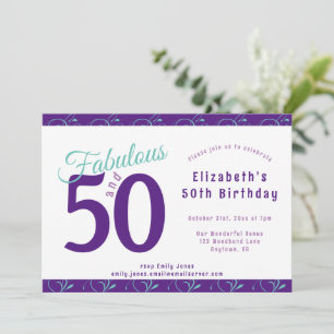 Invitation Élégante Purple Turquoise 50e fête d'anniversaire