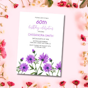Invitation Élégante Purple Xeranthemum Floral fête d'annivers