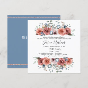 Invitation Elégante Quinceanera, bleu Dusty et florale