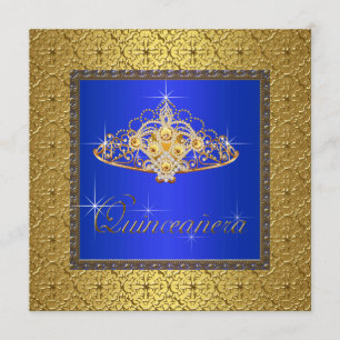 Invitation Élégante Quinceanera bleu royal et or