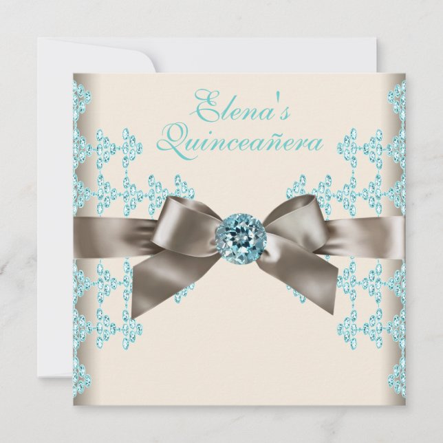 Invitation Elégante Quinceanera Bleue Brown et Turquoise (Devant)