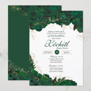 Invitation Élégante Quinceanera Emerald Green Rose or Floral