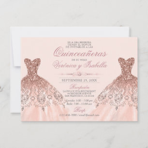 Invitation Elégante Quinceañera espagnole Quince Rose Twins