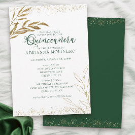 Invitation Elégante Quinceanera et Masse verte et feuille d'o