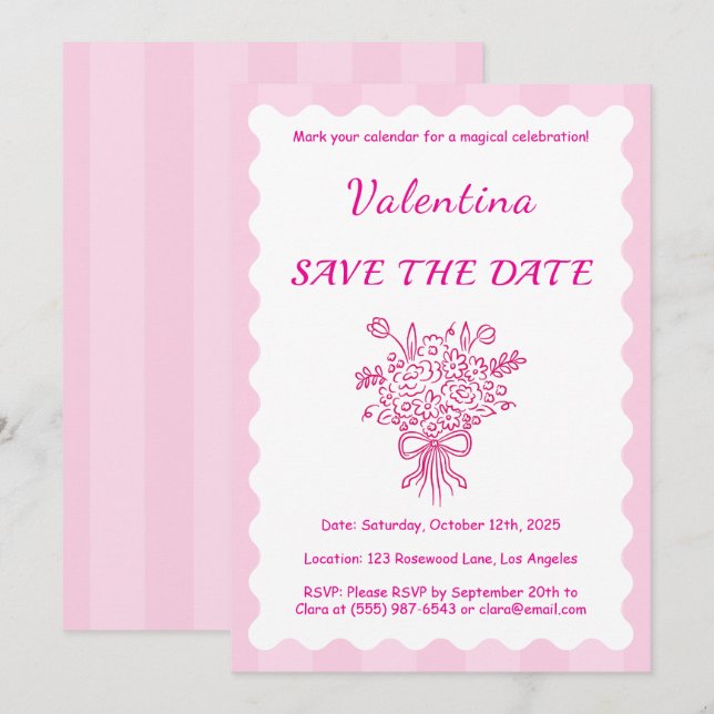 Invitation Elégante Quinceañera Floral Bouquet | Rose et blan (Devant / Derrière)