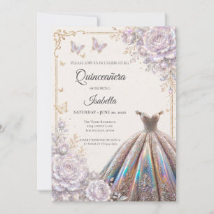 Invitation Élégante Quinceañera Florale Iridescente