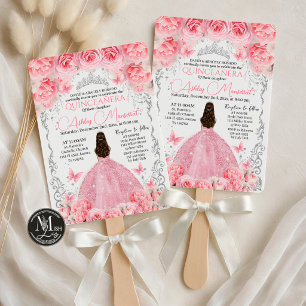 Invitation Élégante Quinceañera Florale Rose Argentée