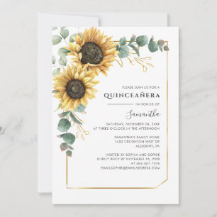 Invitation Elégante Quinceanera florale tournesol Eucalyptus 