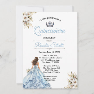 Invitation Elégante Quinceanera moderne bleu et argent