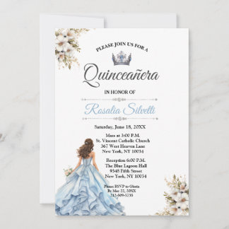 Invitation Elégante Quinceanera moderne bleu et argent