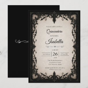 Invitation Élégante Quinceañera Noir Blanc